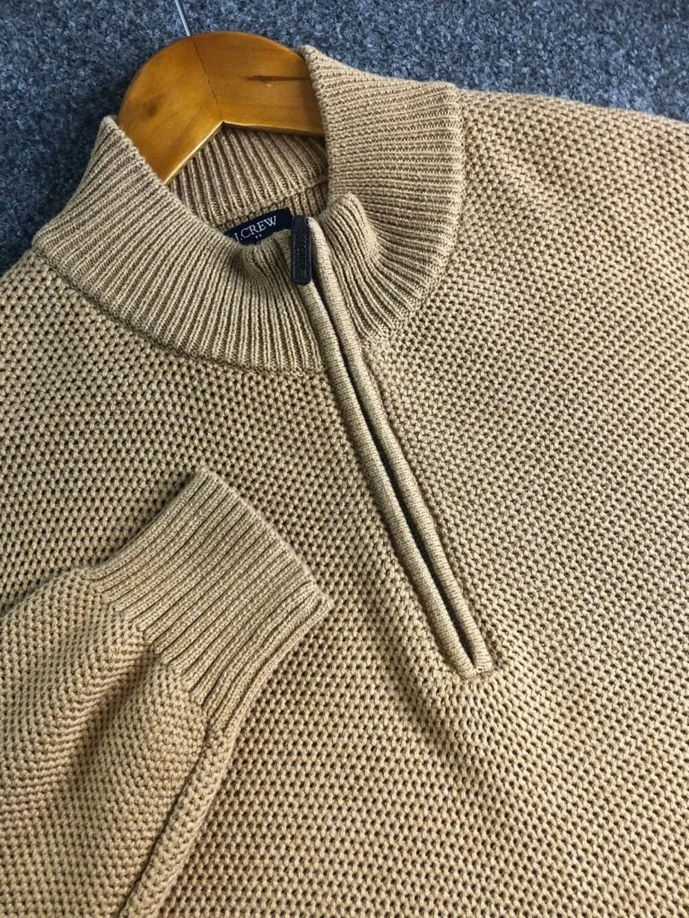 J. Crew Sweater Mens XL Tan 1/4 Zip Honeycomb Knit Pullover Long Sleeve Cotton